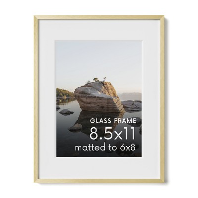 Gold Aluminum 8.5x11 Picture Frame with Glass Mat