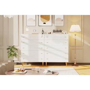 Bedroom vanity with spacious drawers and bar handles, featuring a natural wood grain finish. Suitable for living rooms, hallways, and entryways. - 1 of 4