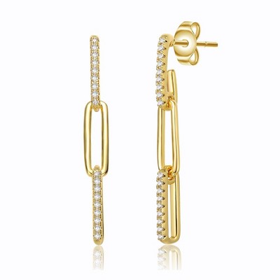 Boucles D'Oreilles 14K Or Jaune & Zircons Cubiques - Occasion Très Bon État - Fait Main