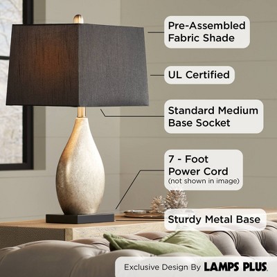 Marco 25" Silver Teardrop Table Lamps with Black Shades, Set of 2