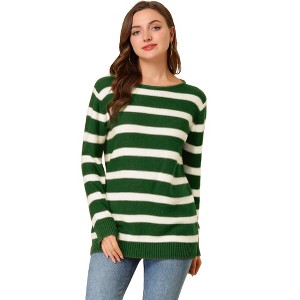 INSPIRE CHIC Women's Long Sleeves Drop Shoulder Loose Striped Sweater - 1 of 4