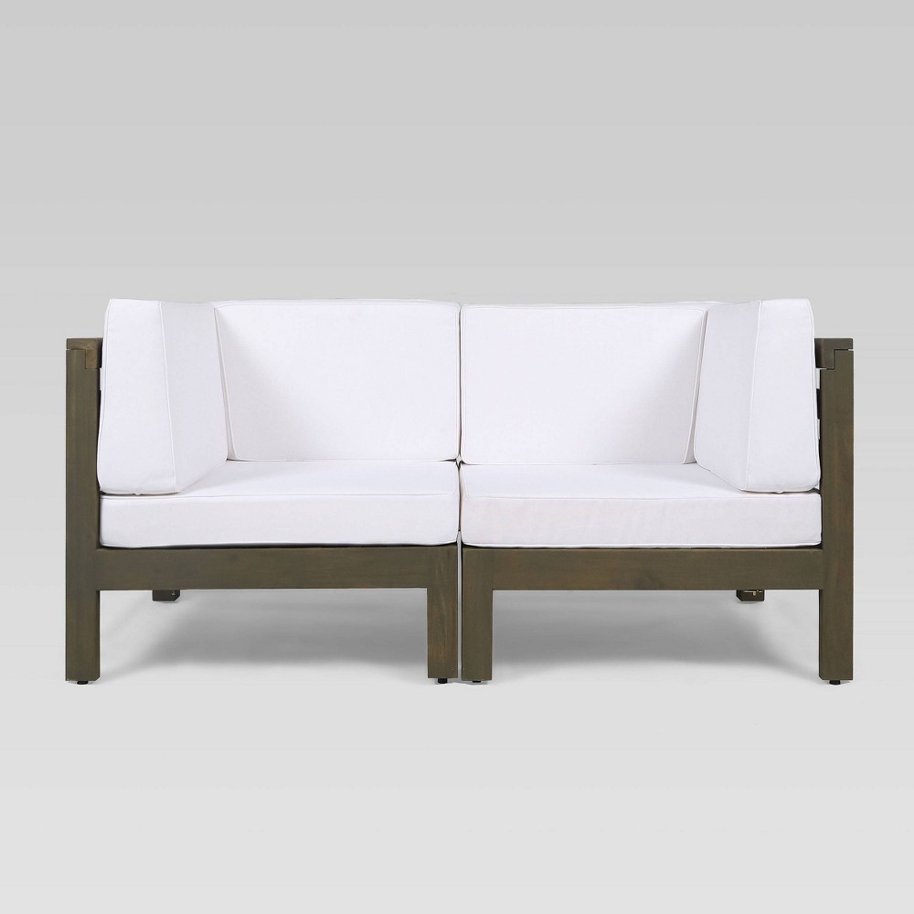 Photos - Garden Furniture Brava 2pc Acacia Modular Loveseat - Gray/White - Christopher Knight Home