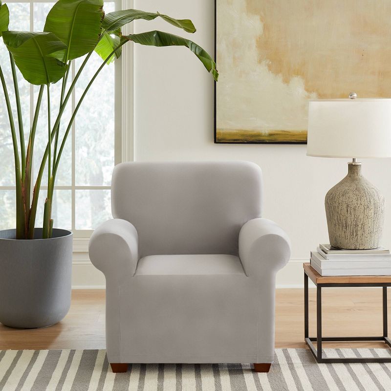 Sure Fit Hampstead Stretch Velvet One Piece Chair Slipcover Light Gray, 1 of 6