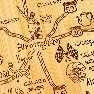 Alabama State Shaped Bamboo Cutting Board with Engraved Artwork