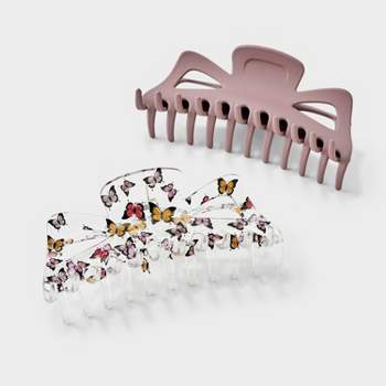 Clear Butterfly and Solid Claw Hair Clip Set 2pc - Wild Fable™ Purple