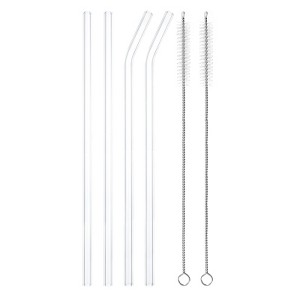 Unique Bargains Reusable Smooth Glass Straws with Two Cleaning Brushes 4 Pcs - 1 of 4