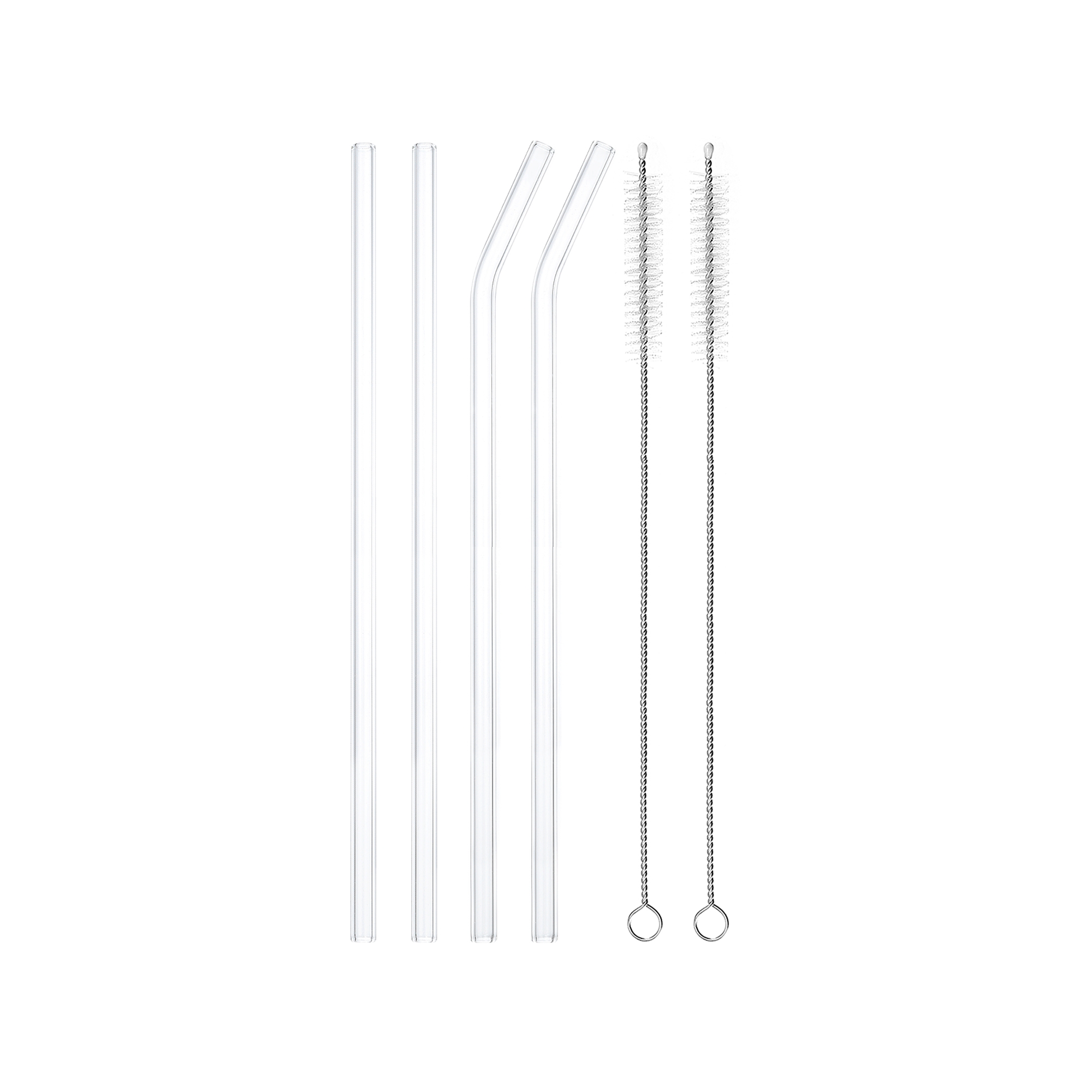 Unique Bargains Reusable Smooth Glass Straws with Two Cleaning Brushes 4 Pcs 9.84" x 0.32"
