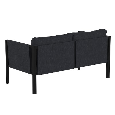Charcoal Black Steel Framed Indoor/Outdoor Loveseat with Cushions