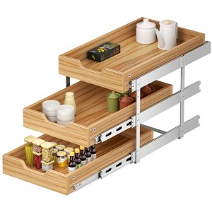 LOVMOR 3 Tier Pull Out Cabinet Organizer, Heavy-Duty Pull Out Drawer, Slide Out Wood Shelf for Cabinets - 1 of 4