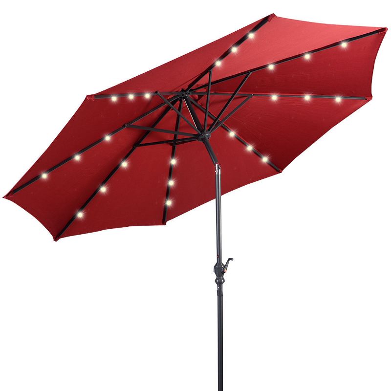 Costway 10ft Patio Solar Umbrella LED Patio Market Steel Tilt W/ Crank (Burgundy), 2 of 11