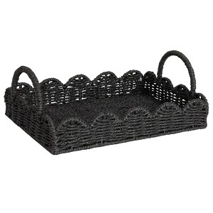 Household Essentials Handwoven Paper Rope Tray with Scalloped Edge Black: Decorative Use Only, 13.77" x 9.84" - 1 of 4