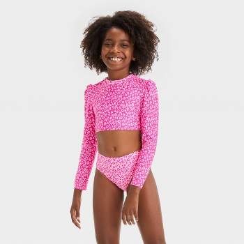 Girls' Leopard Spot Printed Rash Guard Set - Cat & Jack™ Pink