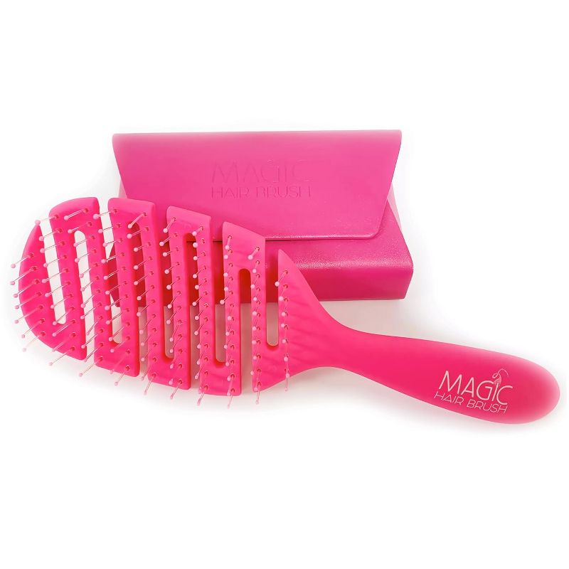 Magic Hair Brush Pink, Flexible & Vented For Detangling w/ Storage Wallet - Pink, 1 of 8