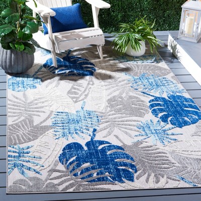 Grey and Blue Floral Synthetic 9' x 12' Area Rug