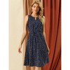 Allegra K Women's Floral Split Neck Drawstring Waist Sleeveless A-Line Summer Midi Dress - 3 of 4