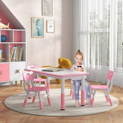 Lirago Kids Table and 2 Chairs Set with Easy Wipe Tabletop Adjustable Height Children Activity Table Toddler Furniture Set with Storage Pink