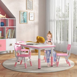 Lirago Kids Table and 2 Chairs Set with Easy Wipe Tabletop Adjustable Height Children Activity Table Toddler Furniture Set with Storage Pink - 1 of 4