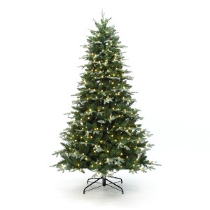 LuxenHome 7Ft Pre-Lit Ball Lights Green Artificial Christmas Tree, Indoor and Outdoor - 1 of 4