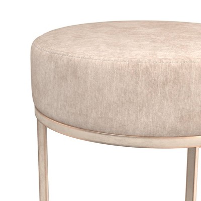 18" Bone White Upholstered Metal Vanity Stool with Round Seat
