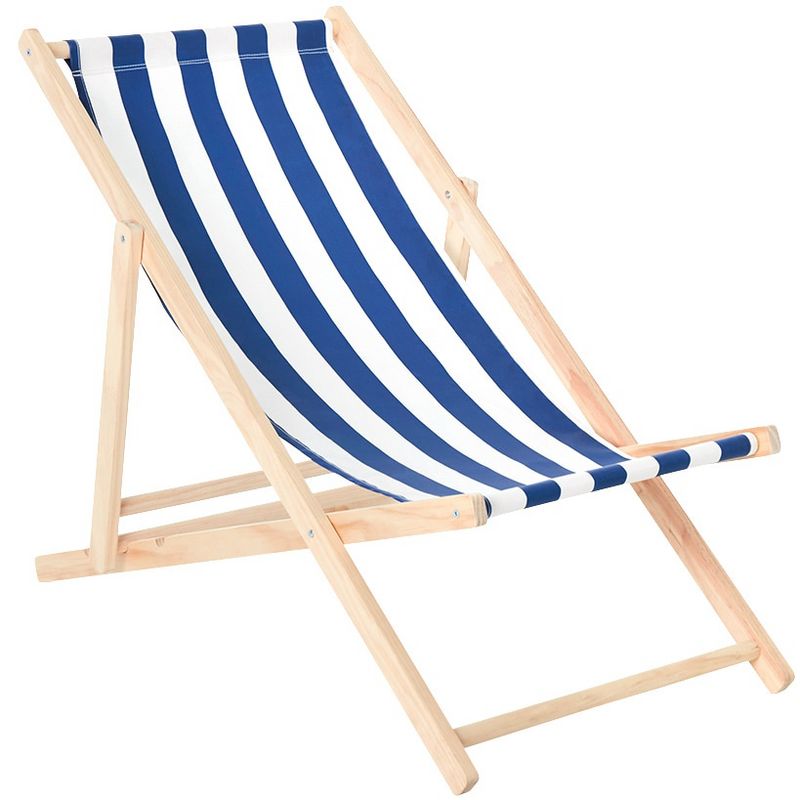 Blue and White Striped Wood Outdoor Sling Chair