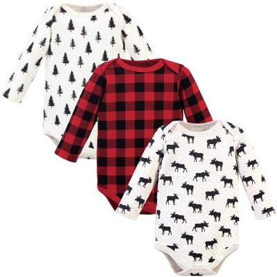 Hudson Baby Infant Boy Quilted Long-Sleeve Cotton Bodysuits 3pk, Moose