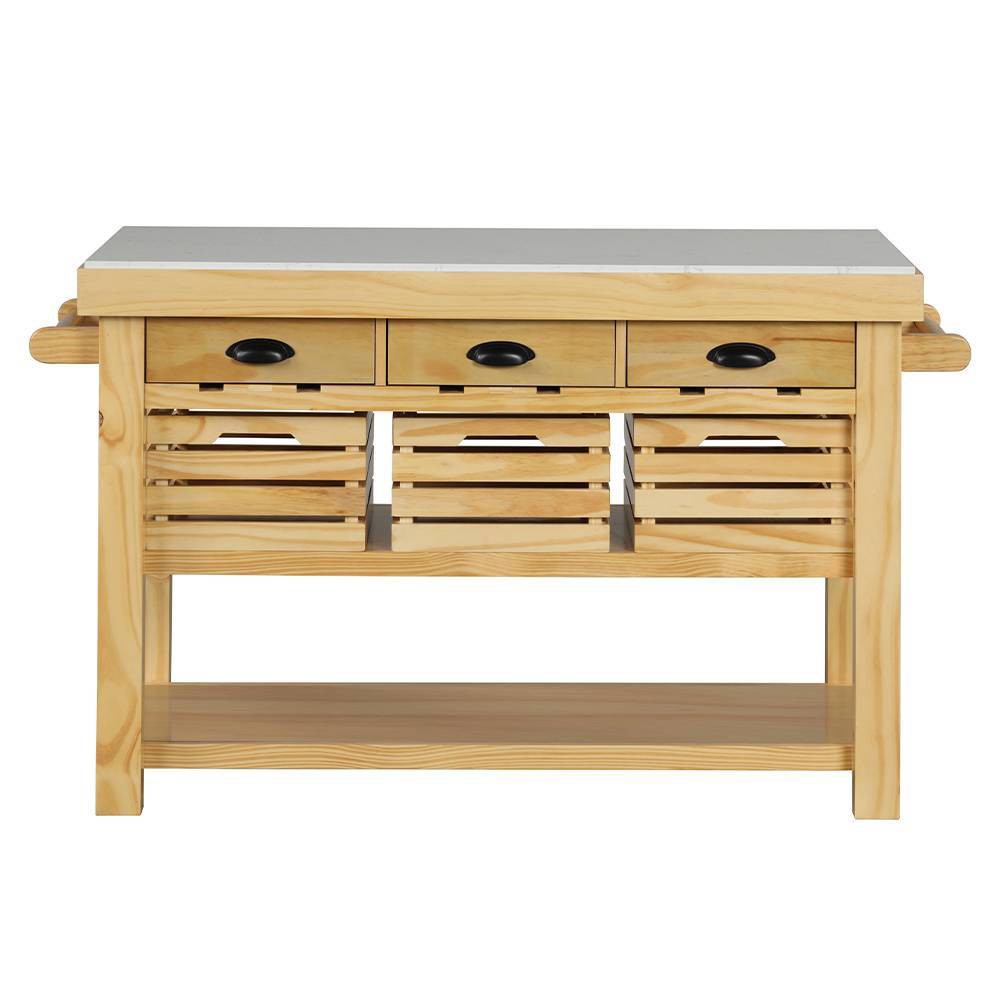 Acme Furniture Grovaam Kitchen Island Marble Top/Natural Finish