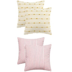 REGALWOVEN 4 Pcs Modern Farmhouse Decorative Striped Throw Pillow Covers Square 18" x 18" - 1 of 4