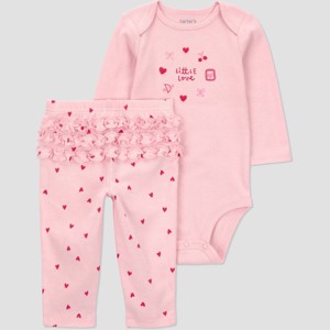Carter's Just one you® Baby Girls' 2pc Valentines Day Little Love Bodysuit and Pull-On Pants Set - Pink - 1 of 3