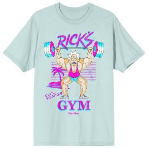 Rick & Morty Rick's Gym Men's Blue Glass Crew Neck Short Sleeve T-shirt - 1 of 2