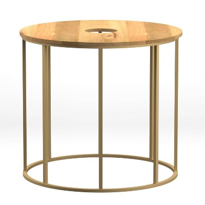 The Urban Port 19" Orb Side End Table Round Natural Mango Wood Top with Brass Powder Coated Open Frame Brown/Brass