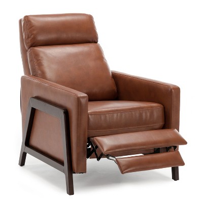 Okak Push Back Recliner Chair Accent Chair with Upholstered Comfy High Back Recliner Sofa Chair with Solid Wood Legs for Living Room Bedroom, Caramel