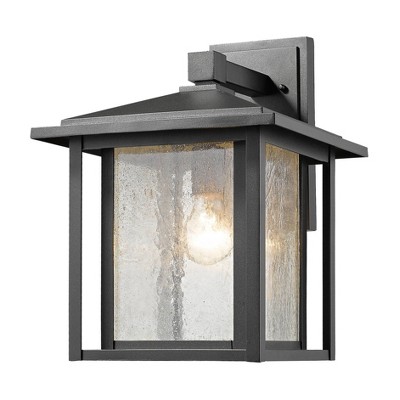 1 Light Outdoor Wall Sconce with Seedy Glass Black - Aurora Lighting