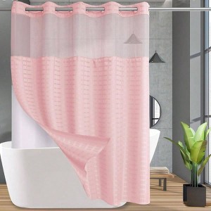 No Hook Shower Curtain with Snap Liner, Hotel Luxury Pink, 71Wx 74H, Waterproof, Washable, See Through Top Window - 1 of 4