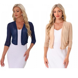 INSPIRE CHIC Women's 3/4 Sleeve Open Front Mesh Sheer Chiffon Bolero Shrug 2 Packs - 1 of 4