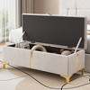 47"W Upholstered Storage Ottoman, Bench, Footrest with Metal Legs, Beige/Black-ModernLuxe - 2 of 4