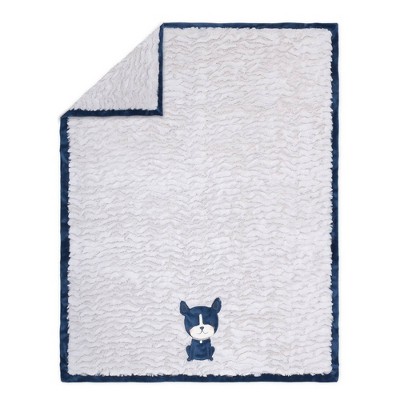 The Peanutshell Pug Life Baby Blanket, Navy & Dog
