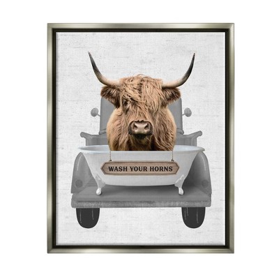 Stupell Industries Wash Your Horns Cattle Framed Floater Canvas Wall Art