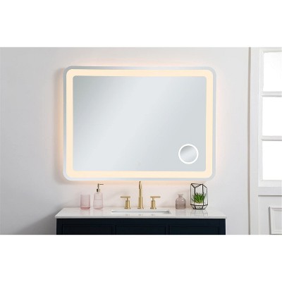 Glossy White Rectangular LED Bathroom Mirror with Magnifier