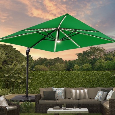 Sonkuki 10×10FT Outdoor LED Cantilever Patio Umbrella w/Base, 360° Rotation and Infinite Canopy Angle Adjustment