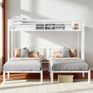 Mshliw Twin XL Over Twin & Twin Metal Triple Bunk Bed for 3, Detachable L-Shaped Design, Guardrails & Ladder, Convertible Heavy-Duty Frame - 1 of 4