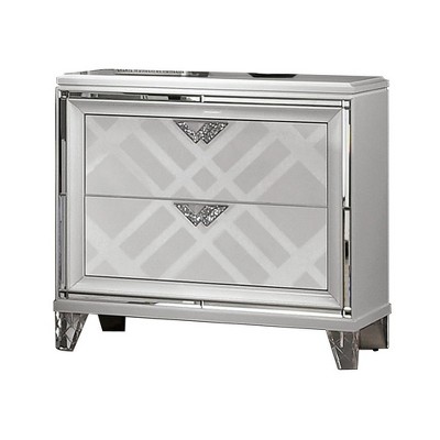 Royal Hampton 30 Inch Modern 2 Drawer Nightstand, Carved Acrylic Feet, Crisp White