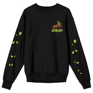 Scooby Doo Scared Scooby And Shaggy Green Eye Sleeves Crew Neck Long Sleeve Men's Black Sweatshirt - 1 of 4