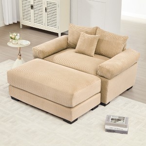 54.3" Corduroy Fabric Oversized Modular Sectional Couch with Extra-Thick Armrests, Throw Pillows and Ottoman - 1 of 4