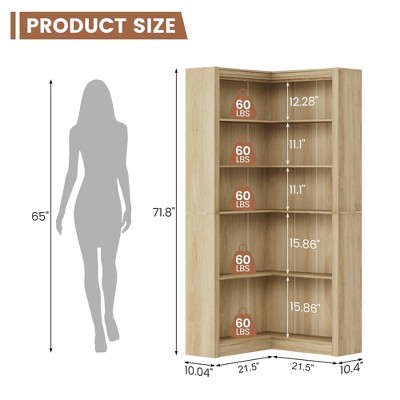 White Wood Tall Corner Bookcase with 5 Tiers