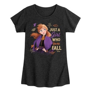 Girls' - Frozen - Anna Just A Girl Who Loves Fall Fitted Short Sleeve Graphic T-Shirt - 1 of 4