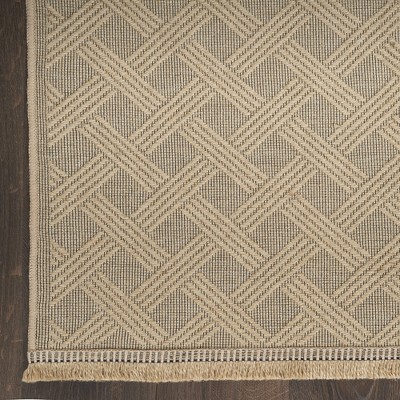Natural Beige Geometric Flat Woven Washable Rug 5'3" x 7'3"