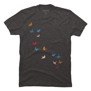 Men's Design By Humans Flying Paper Cranes Birds By Magnussons T-Shirt - 1 of 4