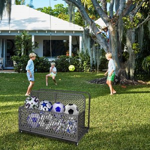 Waterproof Wicker Poolside Storage with Diamond Weave Pattern, Outdoor Patio Deck Box for Towels & Pool Toys, All-Weather , Gray Furniture Organizer - 1 of 4