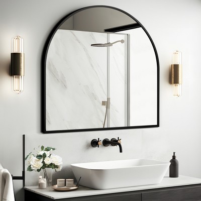 Lirago 30" Modern Black Framed Bathroom Mirror Sleek Arched Vanity Mirror with Easy Installation for Bathroom Bedroom or Entryway