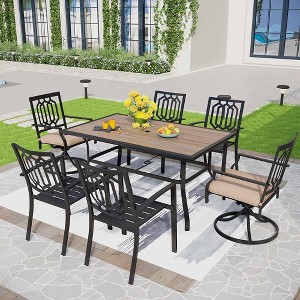 7pc Patio Dining Set with Rectangular Table, 2 Swivel Chairs with Cushions & 4 Metal Chairs - Captiva Designs - 1 of 4